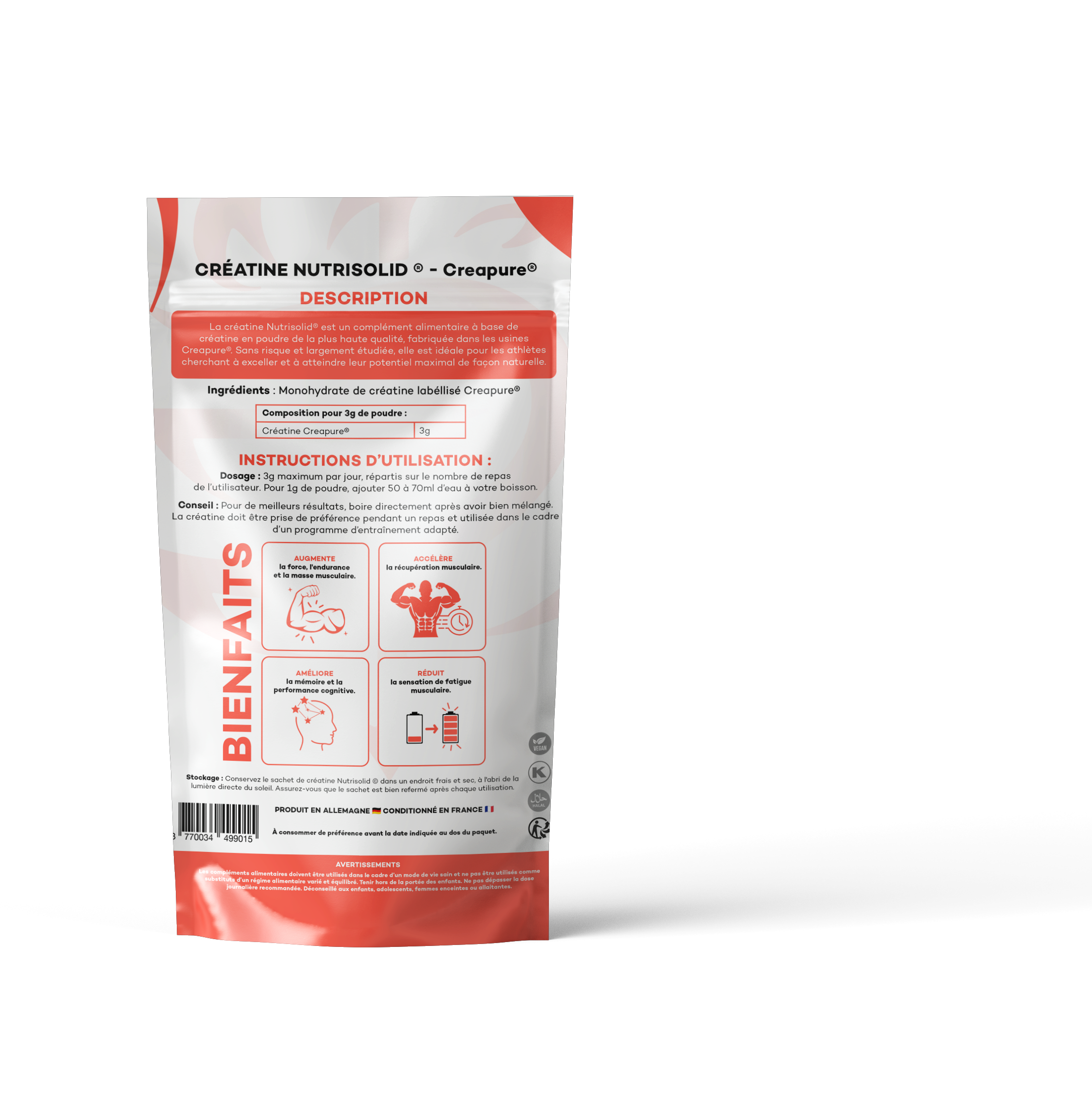 Creatine Creapure® Nutrisolid 250G ⭐️ 11€90 ⭐️ Meilleur label au monde